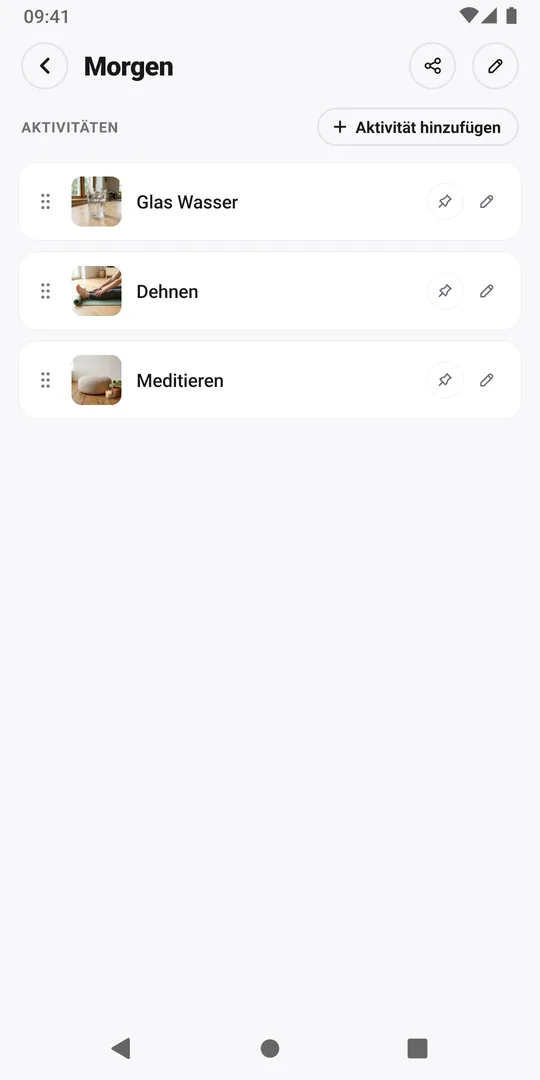 Eine Routine Morgen in EasyRoutine mit drei Aktivitäten und dem Button Aktivität hinzufügen