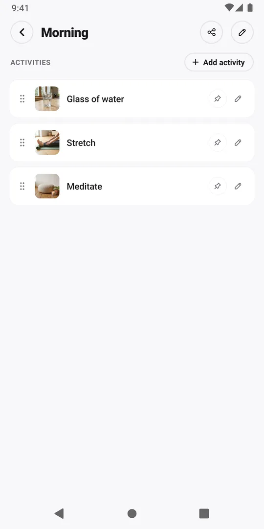 A Morning routine in EasyRoutine with three activities and the Add activity button