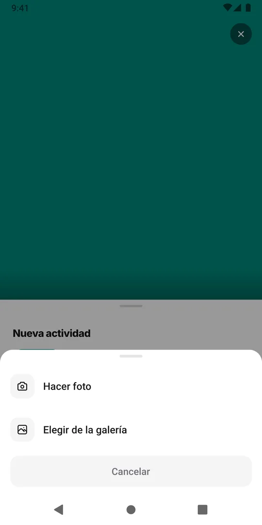 El menú de foto de EasyRoutine con Hacer foto y Elegir de la galería