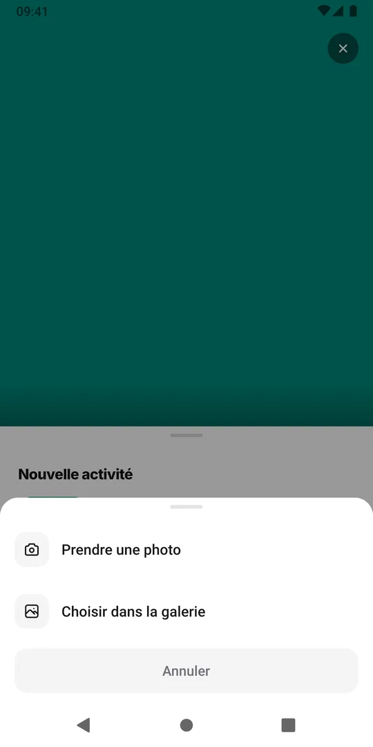 Le menu photo d'EasyRoutine avec Prendre une photo et Choisir dans la galerie