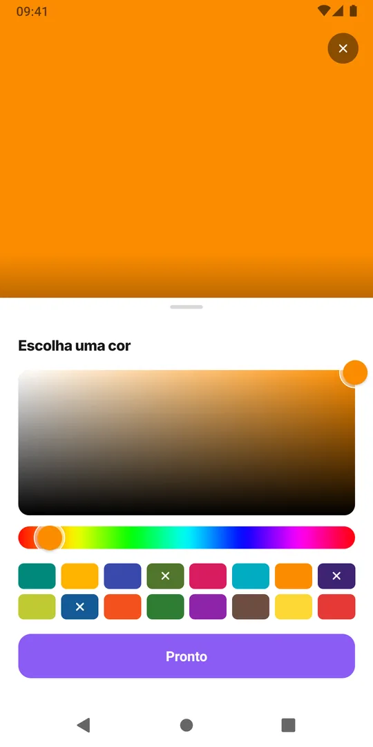 A tela Escolha uma cor do EasyRoutine com amostras de cor e o botão Pronto