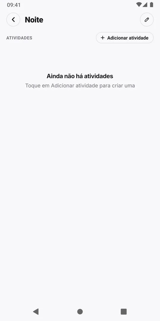 Uma rotina nova e vazia no EasyRoutine com o aviso Ainda não há atividades e o botão Adicionar atividade