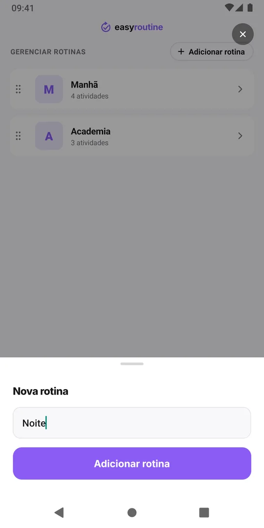 A janela Nova rotina do EasyRoutine com um nome digitado e o botão Adicionar rotina embaixo