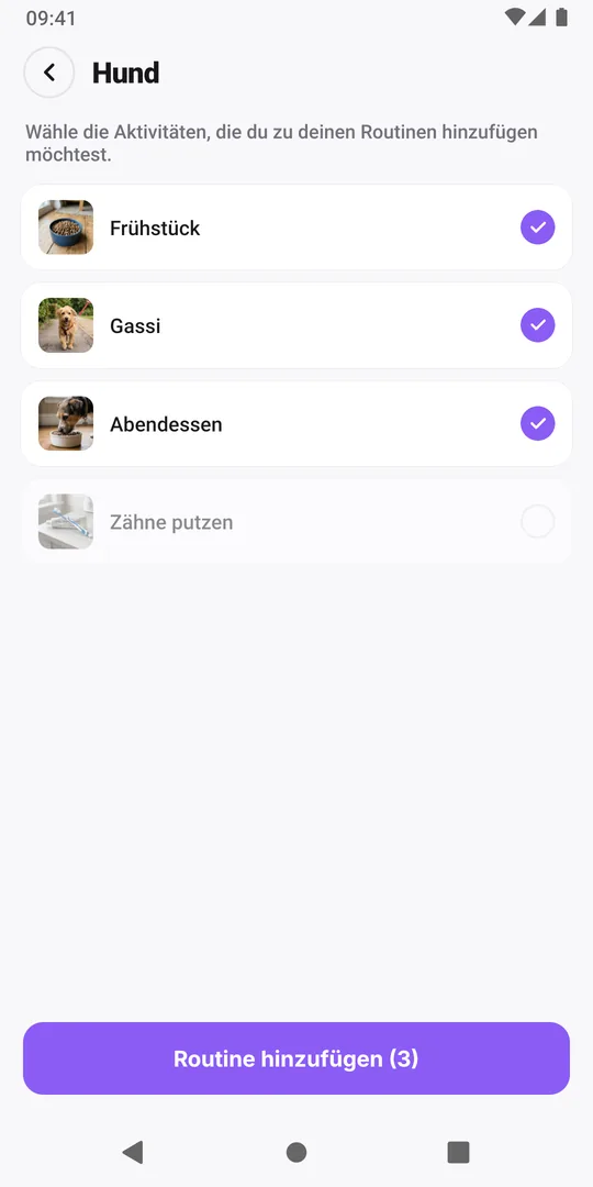 Die geteilte Routine in EasyRoutine mit einer Aktivität ohne Haken und der Schaltfläche Routine hinzufügen (3)