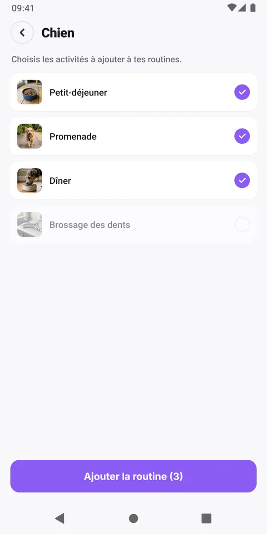 La routine partagée dans EasyRoutine avec une activité décochée et le bouton Ajouter la routine (3)