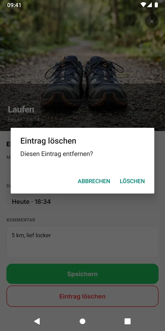 Die Bestätigung Eintrag löschen in EasyRoutine mit der Frage Diesen Eintrag entfernen?