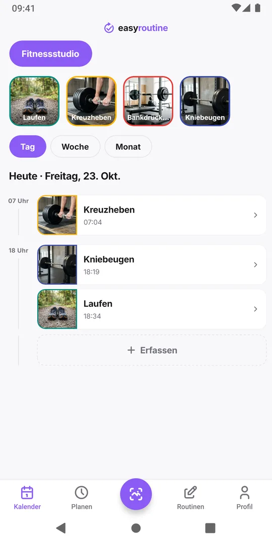 EasyRoutine in der Tagesansicht mit dem heutigen Eintrag Laufen zum Antippen
