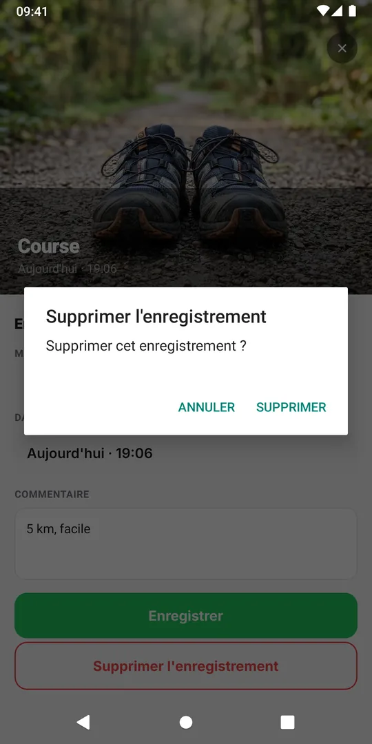La confirmation Supprimer l'enregistrement d'EasyRoutine qui demande Supprimer cet enregistrement ?