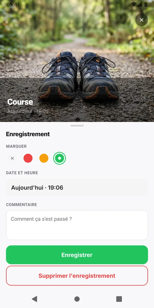 La fenêtre Enregistrement d'EasyRoutine avec le marqueur vert sélectionné