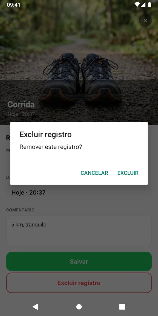 A confirmação Excluir registro do EasyRoutine perguntando Remover este registro?